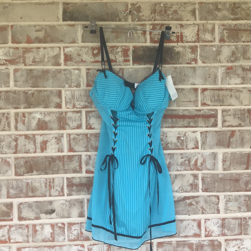 Lady Princess Blue  Black Lace-up Corset Nightgown